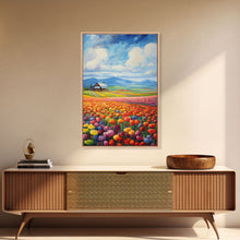 Cargar imagen en el visor de la galería, Flower Farm Wall Art, Tulip Field, Countryside Wall Print, Canvas Print, Wall Art, Vertical Art, Gifts For Grandma, Tiny House Decor