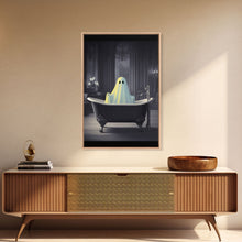 Carregar imagem no visualizador da galeria, Funny Halloween Art, Ghost Takin' A Bath, Framed Canvas Print, Halloween Canvas, Ghost In The Tub, Goofy Gothic Victorian Art