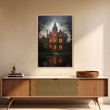 Load image into Gallery viewer, The Haunted House, Framed Canvas Art, Painting Of Haunted Victorian Mansion, Dark Academia, Halloween Decorations, Halloween Art