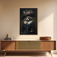 Carregar imagem no visualizador da galeria, Fancy Victorian Lady Racoon, Framed Canvas Print Or Canvas, Victorian Animal Print Oil Painting, Funny Halloween Decor