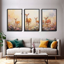 Load image into Gallery viewer, Deer Wall Art, Animal Art Print, Wildflower Meadow, Canvas Print, Wall Art, 3 Piece Wall Art, Country Home Decor, Boho Wall Art, Room Decor