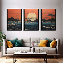 Cargar imagen en el visor de la galería, Japanese Ukiyo-e Ink Block Canvas Prints, Triptych Art, 3 Panel Wall Art, 3 Piece Set, Framed Canvas Art, Wall Decor, Above Couch Art
