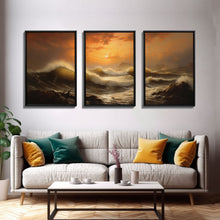Load image into Gallery viewer, Beneath The Roaring Sea, Seascape Painting, 3 Piece Set, Framed Canvas Print, Cool Wall Art, Office Decor, Above Sofa Art