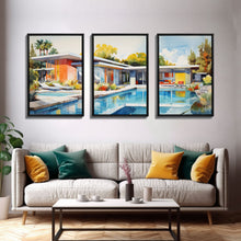 Load image into Gallery viewer, Architecture Wall Art, Mid-century House Art,  Canvas Print, Butterflies, Wall Art, 3 Piece Wall Art, Modern Office Art, Home Decor Prints