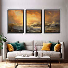 Carregar imagem no visualizador da galeria, 3 Piece Sunrise Ocean Painting On Canvas, Abstract Sea Landscape Painting, Original Textured Wall Art, Coastal Painting, Sunrise Painting