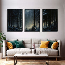 Carregar imagem no visualizador da galeria, 3 Piece Framed Canvas Print Wall Art Set of 3 Emerald Green Mountain Forest Lake Landscape Minimalist Modern Art Nature Wall Decor