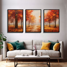 Carregar imagem no visualizador da galeria, Fall Decor, 3 Piece Wall Art Set, Autumn Forest Oil Painting Canvas Prints, Fall Decorations, Halloween Art, Fall Forest Landscape Painting