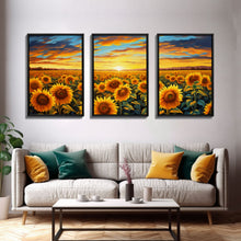 Load image into Gallery viewer, Beautiful Canvas Print Set | Sunflowers Wall Art Triptych | Botanical Print Set | Living Room Wall Art | Flower Illustrations | Flower Art