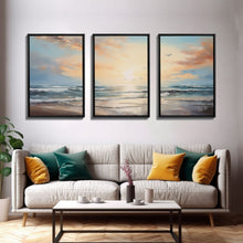 Load image into Gallery viewer, Beach Wall Art, Seascape Print, Sunset Wall Art, Canvas Print, Wall Art, 3 Piece Wall Art, Beach House Wall Decor, Home Office Art, RV Decor