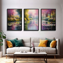 Load image into Gallery viewer, Zen Wall Art, Lake Wall Art, Lotus Print, Canvas Print, Set Of 3 Prints, Wall Art, 3 Piece Wall Art, Dining Room Decor, Home Decor Prints