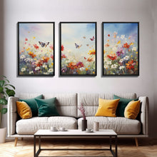Carregar imagem no visualizador da galeria, Butterly Wall Print, Wildflower Wall Art, Wildflower Meadow, Canvas Print, Set Of 3 Prints, Wall Art, 3 Piece Wall Art, Botanical Art