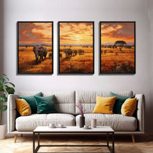 Load image into Gallery viewer, Elephant Print, Animal Wall Art, Sunset Print, Canvas Print, Wall Art, 3 Piece Wall Art, Nature Print, Retirement Gifts, Modern Office Art