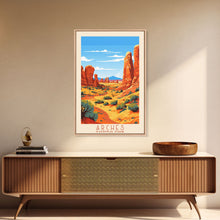 Load image into Gallery viewer, Arches National Park, Framed Wall Art Canvas Print, Travel Poster, Travel Art, Roadtrip Decor, Cool Wall Art, Retro State Park Art