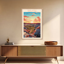 Carregar imagem no visualizador da galeria, Badlands National Park, Framed Wall Art Canvas Print, Travel Poster, South Dakota Travel Art, Roadtrip Decor, Cool Art, Retro State Park Art
