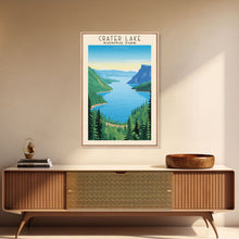 Load image into Gallery viewer, Crater Lake National Park Oregon Travel Art, National Park Print, Minimalist Travel Art, Midcentury Modern Style Landscape Painting