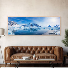 Load image into Gallery viewer, Beautiful Photographic Panoramic of Antarctica, Sunset Photography, Winter Decor, Christmas Deco, Framed Canvas Print, Landscape Photography