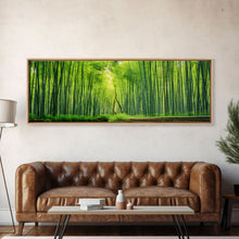Load image into Gallery viewer, Beautiful Photographic Panoramic of Arashiyama Bamboo Grove Kyoto Japan, Framed Canvas Print, Landscape Photography, Landmark Art