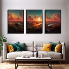 Load image into Gallery viewer, Ocean At Sunset, Lakehouse Wall Decor, 3 Piece Canvas Decor, 3 Piece Wall Art, Ready To Hang Canvas Prints