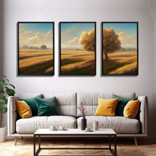 Carregar imagem no visualizador da galeria, A lone tree in a Texas field, Canvas print, Texan art, Prairies, fields and grass, 3 Piece Wall Art, Ready To Hang Canvas Print