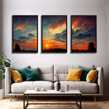 Carregar imagem no visualizador da galeria, Forest Sunset Wall Decor, Oil Painting Style, 3 Piece Wall Art, Ready To Hang Canvas Print, Cool Unique Living Room Wall Art Decor