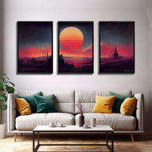 Load image into Gallery viewer, Haunted Sunset, Spooky Halloween Art, Gloomy Wall Decor, 3 Piece Canvas Decor, 3 Piece Wall Art, Ready To Hang Canvas Prints