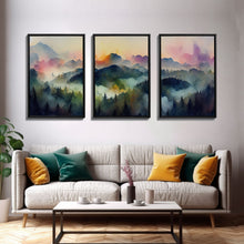 Load image into Gallery viewer, Dramatic Watercolor Sunset Landscape Abstract, Landscape Art, 3 Piece Canvas Decor, 3 Piece Wall Art, Ready To Hang Canvas Prints