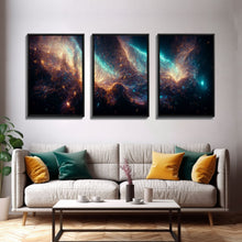 Carregar imagem no visualizador da galeria, Galaxy of Stars, Scifi, String Theory, 3 Piece Wall Art, Ready To Hang Canvas Print, Cool Living Room Wall Art Decor