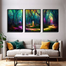 Cargar imagen en el visor de la galería, Fantasy wall art, canvas print, magical forest, fantasy landscape art, 3 Piece Wall Art, Ready To Hang Canvas Print