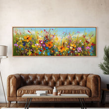 Carregar imagem no visualizador da galeria, Panoramic Wild Flower Mural Canvas Print, Framed Wall Art, Minimalist Decor, Abstract Oil Painting Of Flowers, Floral Art