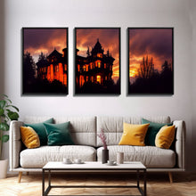 Carregar imagem no visualizador da galeria, 3 Piece Canvas Wall Decor, Ready To Hang Canvas Prints, Victorian Style Haunted House, Spooky Halloween Wall Art Decor