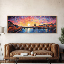 Load image into Gallery viewer, Eiffel Tower Abstract Paris France Panoramic Framed Canvas Print, Van Gogh Inspired Original Painting, Colorful Wall Art