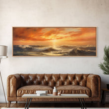 Load image into Gallery viewer, Framed Wall Art Print Set Sunset Horizon on Beach Shore Nature Ocean Oil Painting Nautical Scenic Colorful Multicolor Ultra