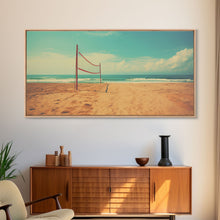 Load image into Gallery viewer, Beach Volleyball Net, Framed Canvas Print, Liminal Art, Framed Wall Decor, Beach Photography, Surf Art, Surf Print, Nautical Decor