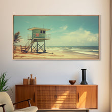 Load image into Gallery viewer, Beach Lifeguard Hut, Framed Canvas Print, Liminal Art, Framed Wall Decor, Beach Lifeguard Photography, Surf Art, Surf Print, Nautical Decor