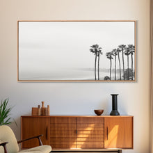 Load image into Gallery viewer, Black And White Miami Rain Storm, Framed Canvas Print, Liminal Art, Liminal Spaces, Framed Wall Art, Office Decor, Dark Moody Art