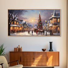 Cargar imagen en el visor de la galería, Christmas Tree In The Town Square - Winter Art - Christmas Gift Idea - Framed Canvas Print - Winter Wall Decor, Winter Print Christmas Decor