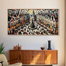 Carregar imagem no visualizador da galeria, Art Deco Stained Glass Style Christmas Village - Framed Canvas Print - Retro Xmas Art - Christmas Decor - Christmas Wall Art - Christmas Art