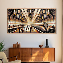 Load image into Gallery viewer, Art Deco Train Station - Retro Decor - Framed Canvas Print - Subway Art - Art Deco Pattern - Unique Retro Wall Art - Gift For Him
