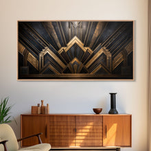 Load image into Gallery viewer, Black and Gold Art Deco Wall Art, Framed Canvas Print, 1920s Art Deco Print, Stylish Art Deco Canvas Poster, Framed or Unframed, Retro