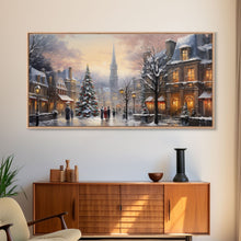 Cargar imagen en el visor de la galería, Christmas Village Winter Wonderland Canvas Print, Framed Wall Art, Christmas Decor, Retro Christmas Oil Painting, Christmas Art