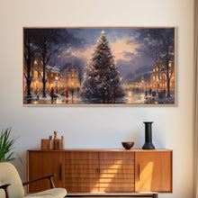 Cargar imagen en el visor de la galería, Christmas Village Winter Wonderland Wall Art Framed Canvas Print - Christmas Wall Art - First Christmas - Christmas Tree Art Holiday Decor
