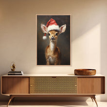 Cargar imagen en el visor de la galería, Cute Deer Wearing A Santa Hat, Christmas Decor, Woodland Animals, Christmas Wall Art, Winter Decor, Holiday Decor, Seasonal Decor