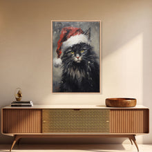 Cargar imagen en el visor de la galería, Christmas Cat In His Christmas Hat, Framed Canvas Print, Holiday Decor, Framed Canvas Print, Seasonal Wall Art