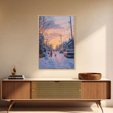 Load image into Gallery viewer, Cozy Neighborhood Christmas Evening with Snowmen and Festive Lights, Perfect for Framed Canvas Print and Holiday Wall Art