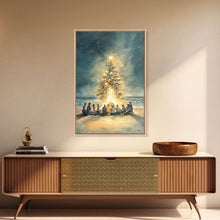 Cargar imagen en el visor de la galería, Christmas Beach Bonfire Framed Canvas Print, Christmas Painting Wall Art, Christmas Handmade Art, Best Gift Christmas Decor
