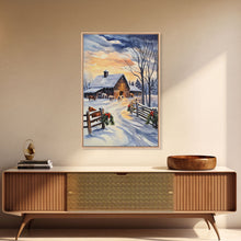 Load image into Gallery viewer, Christmas On The Farm, Winter Wall Art Framed Canvas Print, Gift Idea, Seasonal Decor, Barn Painting, Farmhouse Art