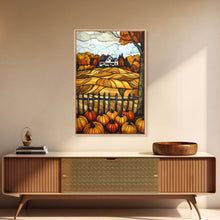 Load image into Gallery viewer, Cozy Fall Farmhouse With Pumpkins Framed Canvas Print Autumn Wall Art Country Farmhouse Decor Best Gift Idea Above Sofa Seasonal Art