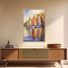 Load image into Gallery viewer, Colorful Sailboats Reflected On Water Framed Canvas Print Fall Nautical Wall Art Coastal Decor Best Gift Idea Holiday Wall Art