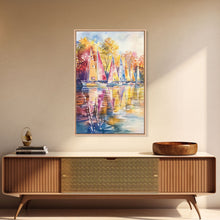 Load image into Gallery viewer, Church Steeple Surrounded By Fall Trees Framed Canvas Print Autumn Village Scene Best Gift Seasonal Wall Art Holiday Home Decor