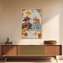 Load image into Gallery viewer, Cowboy and Cowgirl Fall Scene Framed Canvas Print - 2024 Rustic Autumn Love Country Art Gift Idea Fall Wall Decor